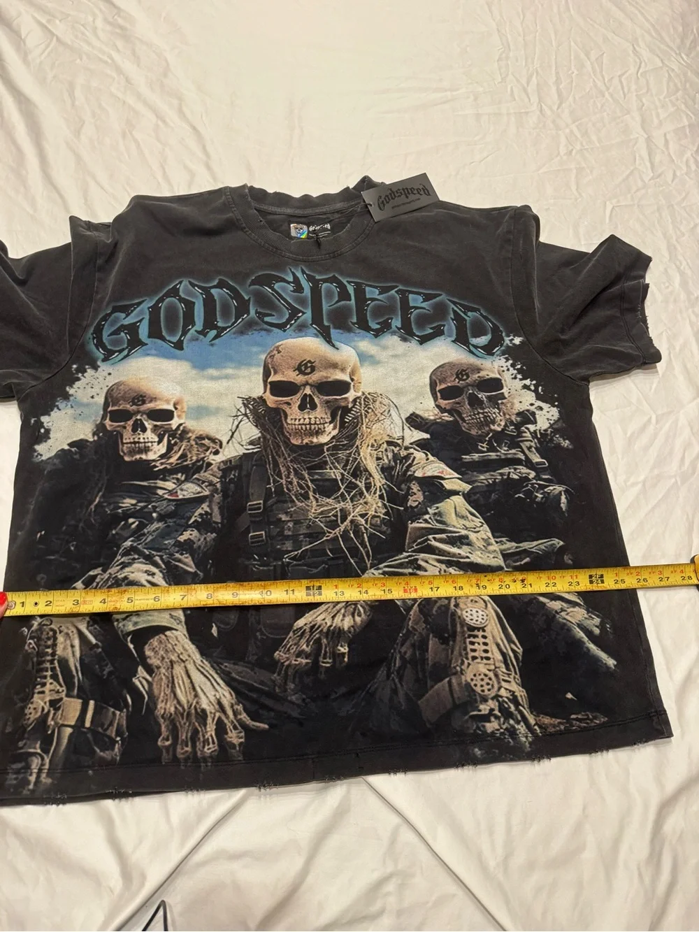 Godspeed Skull Military Graphic Tee NWT Oversized Washed Black Streetwear XL XXL - Picture 8 of 10
